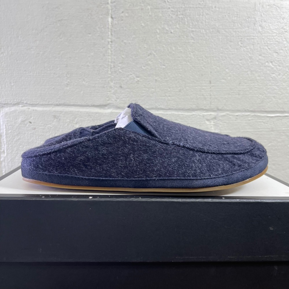 OluKai Moloa Hulu 10411-DEDE Slippers Navy Blue Wool Slip On Men's 10 US/43 EU